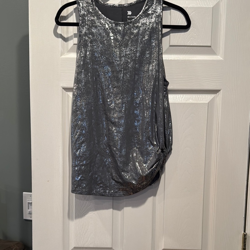 All in Motion Silver Asymmetrical Ruched Tank Top